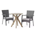 Kent 3pc Acacia Wood & Wicker Bistro Set - Gray - Christopher Knight Home: Outdoor Furniture with Iron Hardware