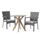 Kent 3pc Acacia Wood & Wicker Bistro Set - Gray - Christopher Knight Home: Outdoor Furniture with Iron Hardware