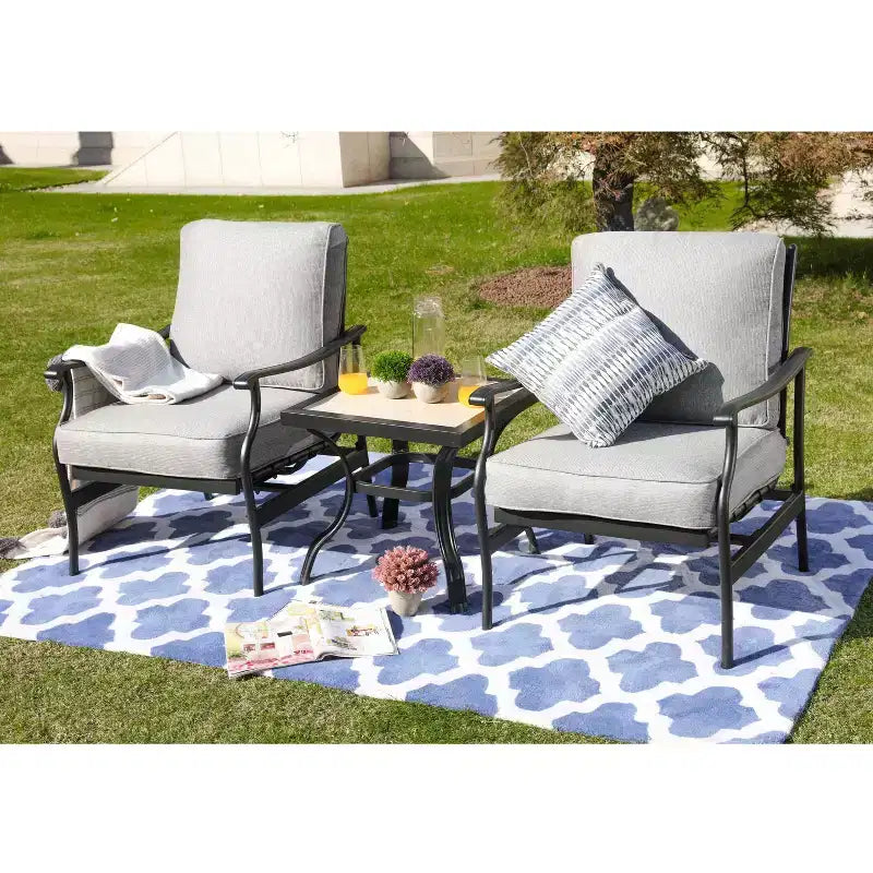3pc Bistro Steel Patio Dining Set with Arm Chairs - Gray - Lokatse: Outdoor Conversation Set, Removable Cushions