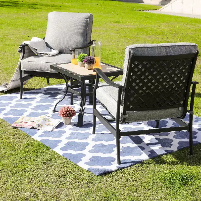 3pc Bistro Steel Patio Dining Set with Arm Chairs - Gray - Lokatse: Outdoor Conversation Set, Removable Cushions