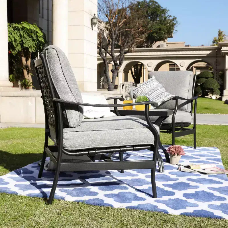 3pc Bistro Steel Patio Dining Set with Arm Chairs - Gray - Lokatse: Outdoor Conversation Set, Removable Cushions