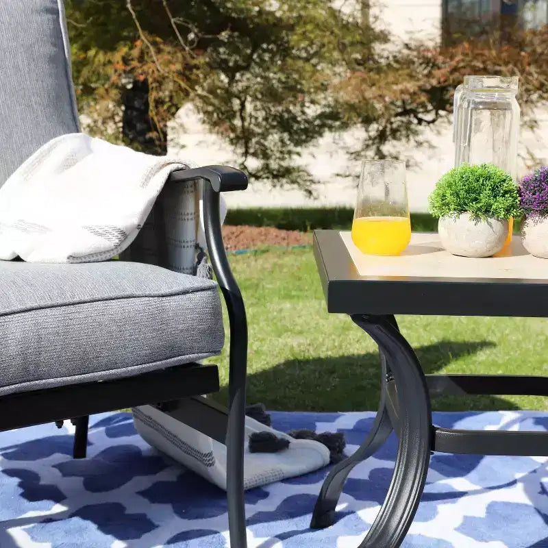 3pc Bistro Steel Patio Dining Set with Arm Chairs - Gray - Lokatse: Outdoor Conversation Set, Removable Cushions
