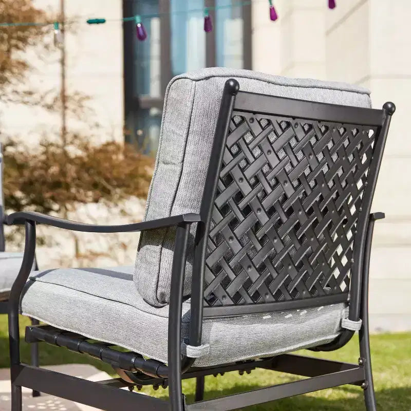 3pc Bistro Steel Patio Dining Set with Arm Chairs - Gray - Lokatse: Outdoor Conversation Set, Removable Cushions