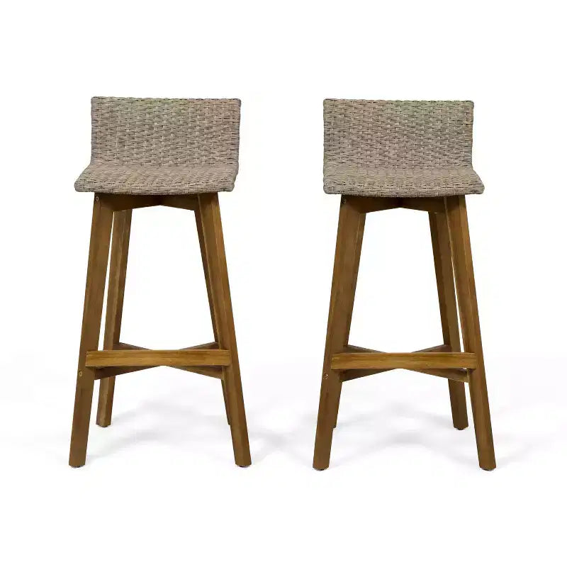 2pk La Brea Acacia Wood & Wicker Patio Barstools Brown / Teak - Christopher Knight Home