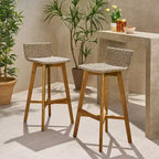 2pk La Brea Acacia Wood & Wicker Patio Barstools Brown / Teak - Christopher Knight Home