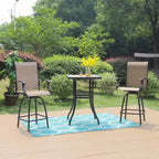 3pc Swivel Bar Stools & Table - Brown - Captiva Designs: Outdoor High Back Patio Set with Armrests