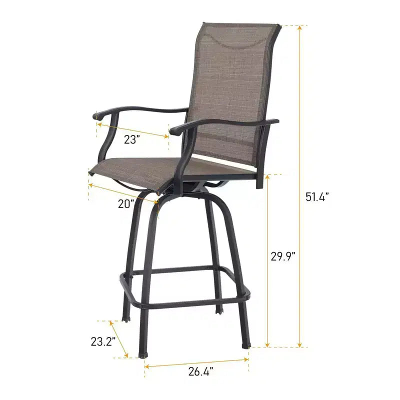 3pc Swivel Bar Stools & Table - Brown - Captiva Designs: Outdoor High Back Patio Set with Armrests