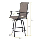 3pc Swivel Bar Stools & Table - Brown - Captiva Designs: Outdoor High Back Patio Set with Armrests