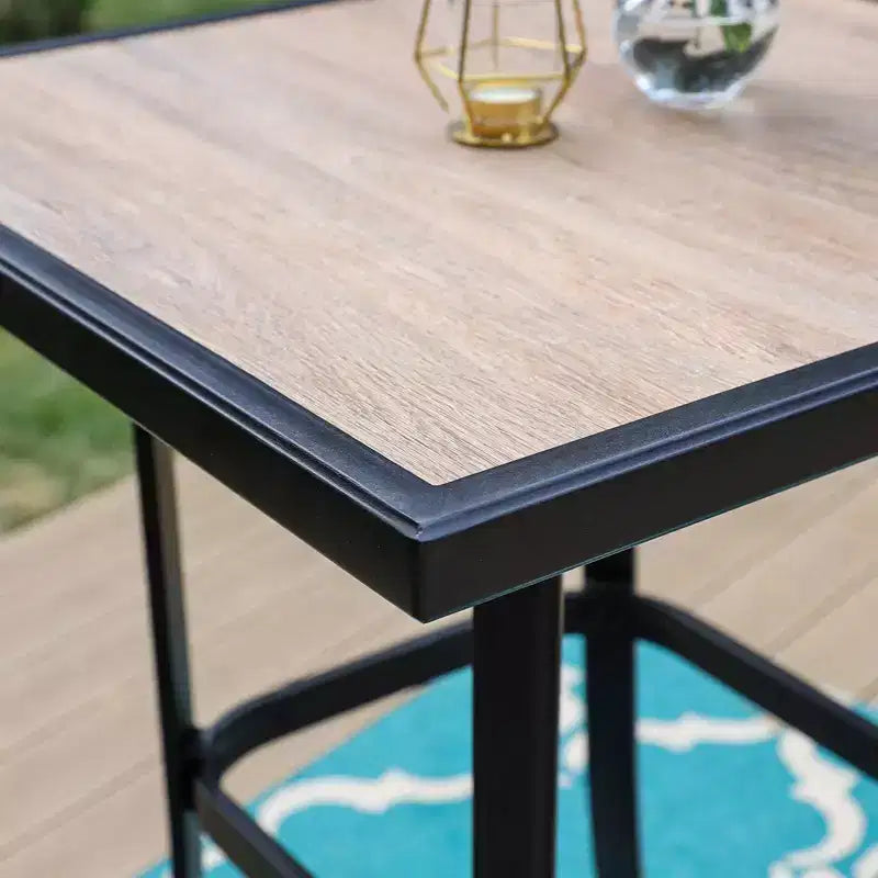 3pc Swivel Bar Stools & Table - Brown - Captiva Designs: Outdoor High Back Patio Set with Armrests