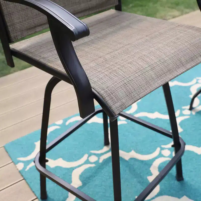 3pc Swivel Bar Stools & Table - Brown - Captiva Designs: Outdoor High Back Patio Set with Armrests