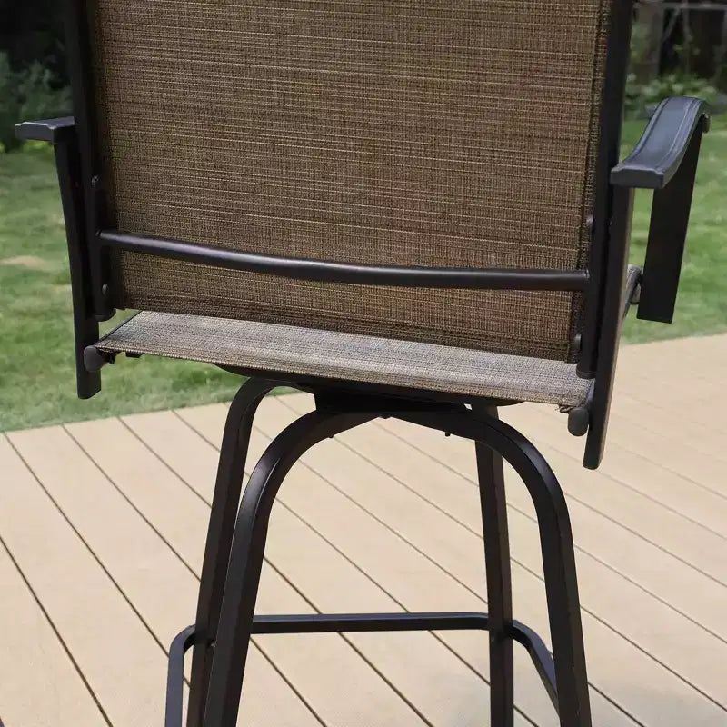 3pc Swivel Bar Stools & Table - Brown - Captiva Designs: Outdoor High Back Patio Set with Armrests