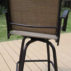 3pc Swivel Bar Stools & Table - Brown - Captiva Designs: Outdoor High Back Patio Set with Armrests