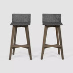 2pk La Brea Acacia Wood & Wicker Patio Barstools Gray - Christopher Knight Home