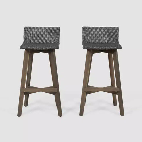 2pk La Brea Acacia Wood & Wicker Patio Barstools Gray - Christopher Knight Home
