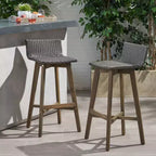 2pk La Brea Acacia Wood & Wicker Patio Barstools Gray - Christopher Knight Home