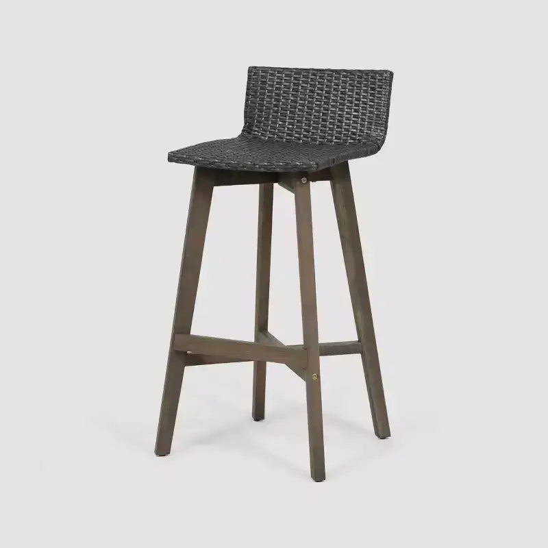 2pk La Brea Acacia Wood & Wicker Patio Barstools Gray - Christopher Knight Home