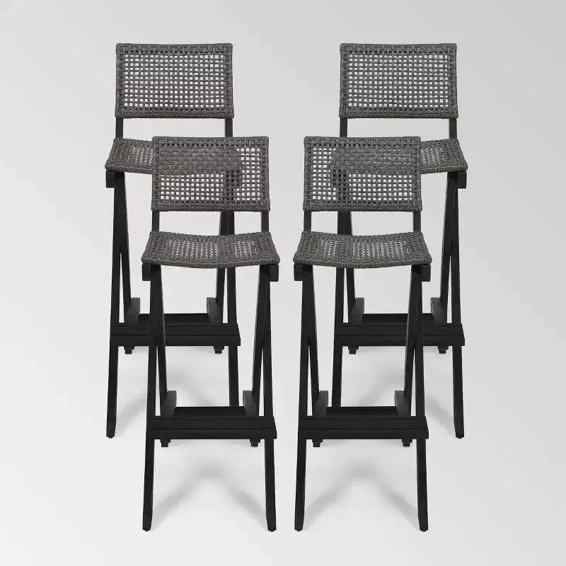 Polaris 4pk Acacia Wood Folding Barstools Dark Gray - Christopher Knight Home: Weather-Resistant Patio Seating
