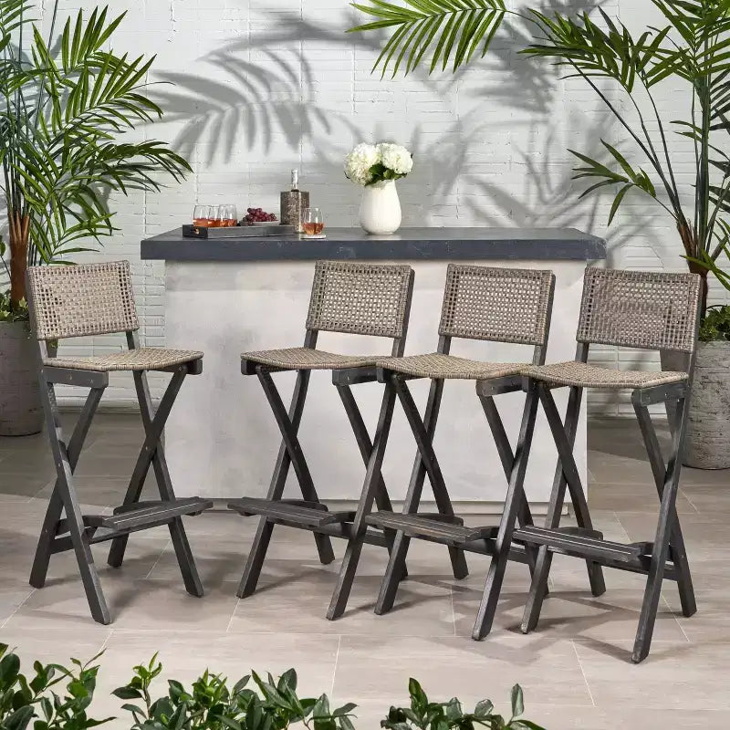 Polaris 4pk Acacia Wood Folding Barstools Dark Gray - Christopher Knight Home: Weather-Resistant Patio Seating
