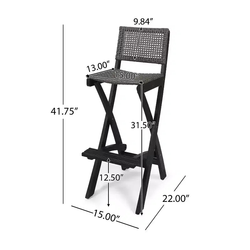 Polaris 4pk Acacia Wood Folding Barstools Dark Gray - Christopher Knight Home: Weather-Resistant Patio Seating