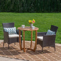 Ellie 3pc Acacia Wood Wicker Bistro Set - Brown/Beige - Christopher Knight Home: Weather-Resistant with Polyester Cushions