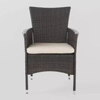 Ellie 3pc Acacia Wood Wicker Bistro Set - Brown/Beige - Christopher Knight Home: Weather-Resistant with Polyester Cushions
