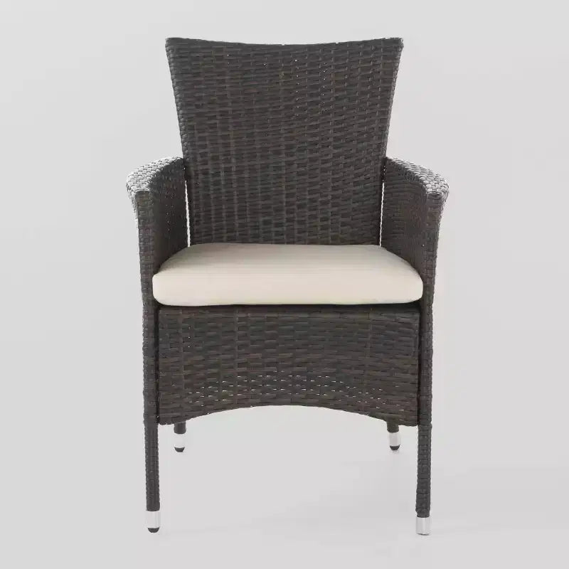 Ellie 3pc Acacia Wood Wicker Bistro Set - Brown/Beige - Christopher Knight Home: Weather-Resistant with Polyester Cushions