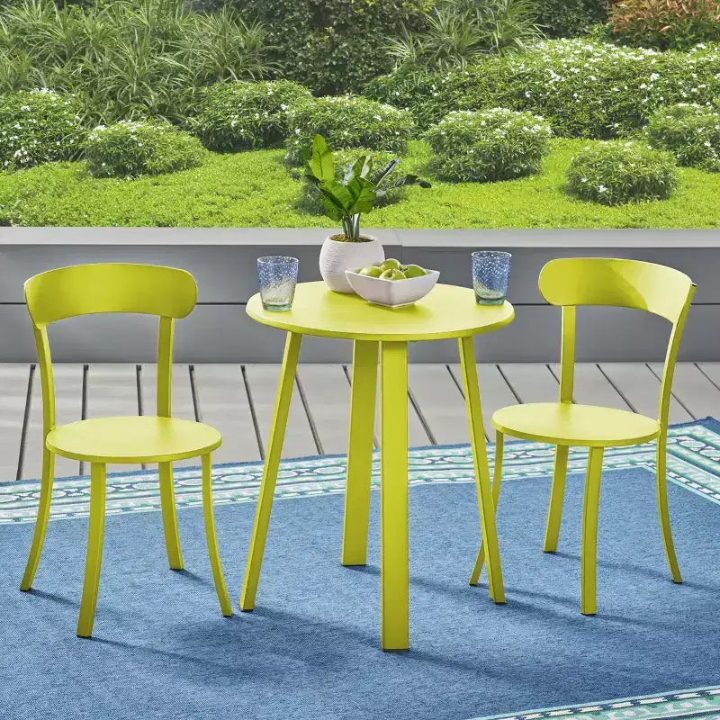 Barbados 3pc Iron Bistro Set - Matte Lime Green - Christopher Knight Home: Weather-Resistant Outdoor Dining Furniture Set