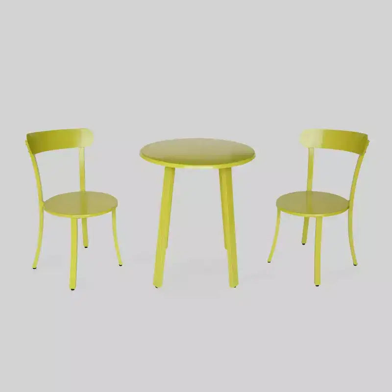 Barbados 3pc Iron Bistro Set - Matte Lime Green - Christopher Knight Home: Weather-Resistant Outdoor Dining Furniture Set