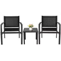 Devoko 3pc Outdoor Bistro Set: Mesh Arm Chairs, Tempered Glass Table, Metal Frame, All-Weather Design