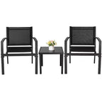 Devoko 3pc Outdoor Bistro Set: Mesh Arm Chairs, Tempered Glass Table, Metal Frame, All-Weather Design