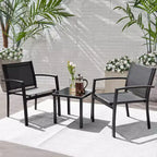 Devoko 3pc Outdoor Bistro Set: Mesh Arm Chairs, Tempered Glass Table, Metal Frame, All-Weather Design