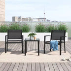 Devoko 3pc Outdoor Bistro Set: Mesh Arm Chairs, Tempered Glass Table, Metal Frame, All-Weather Design