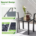 Devoko 3pc Outdoor Bistro Set: Mesh Arm Chairs, Tempered Glass Table, Metal Frame, All-Weather Design