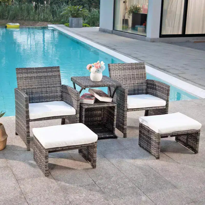 Sunsitt 6pc Outdoor Patio Conversation Set with Ottoman White