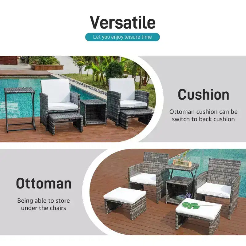 Sunsitt 6pc Outdoor Patio Conversation Set with Ottoman White