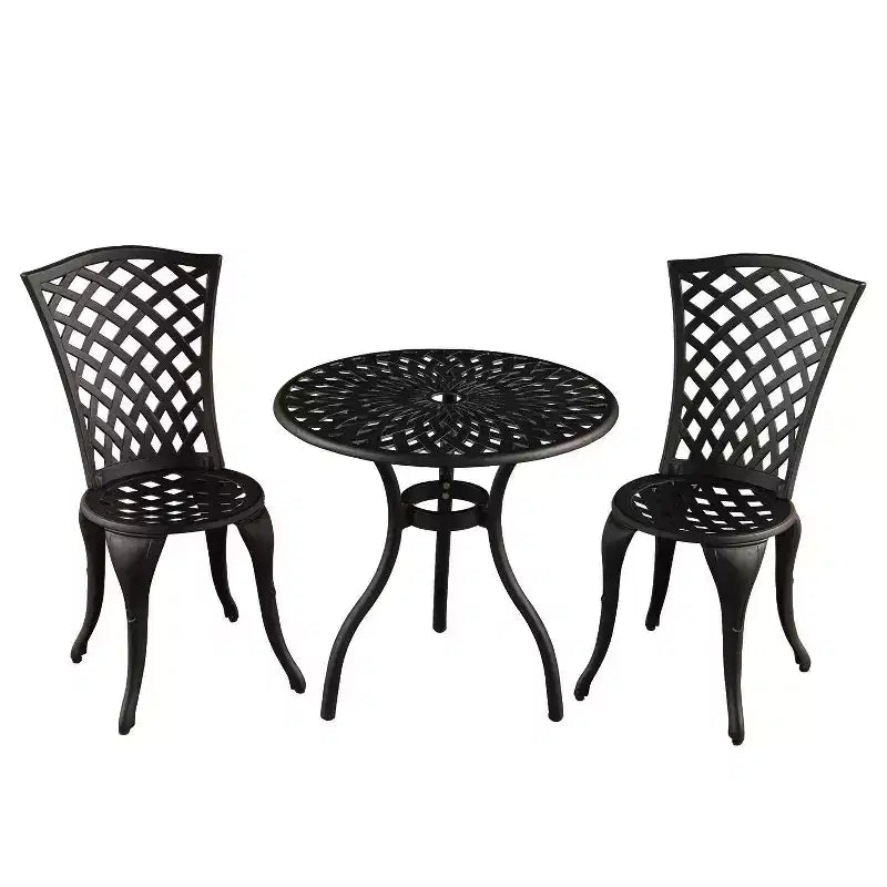 3pc Contemporary Modern Mesh Lattice Aluminum Patio Bistro Set - Black- Oakland Living: Weather-Resistant 2-Person Outdoor Dining Set