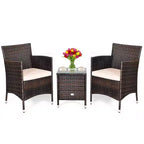 3pc Outdoor Rattan Set with Cushion - Beige/Brown - WELLFOR: All-Weather Wicker, Glass Top Bistro Table, Metal Hardware