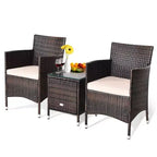 3pc Outdoor Rattan Set with Cushion - Beige/Brown - WELLFOR: All-Weather Wicker, Glass Top Bistro Table, Metal Hardware