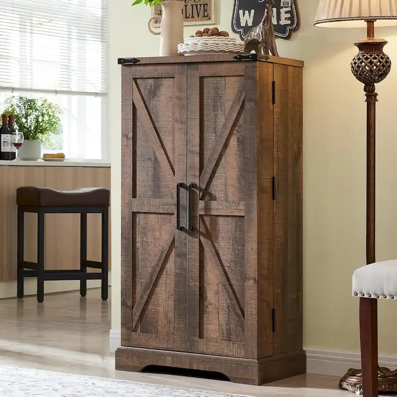 47 Farmhouse Kitchen Pantry, Storage Cabinet with Barn Doors - N/A