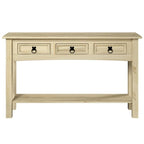 Rustic Solid Pine Console Hall Table, White Wash / Antique Brown / Gray Wash / Unpainted, 3 Drawers