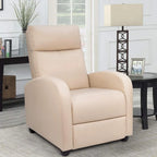 PU Leather Push-Back Recliner Chair, Brown / Black / Grey / Khaki / Red / Beige, Single