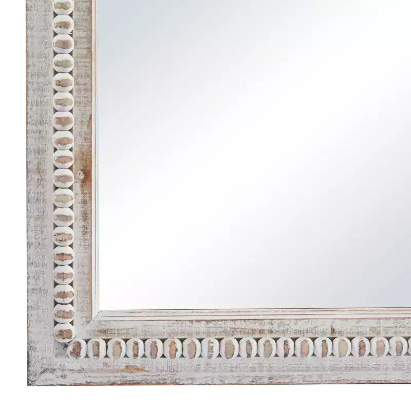 48"x28" Wood Carved Beaded Wall Mirror White - Olivia & May: Modern Rectangular Wooden, No Assembly Required
