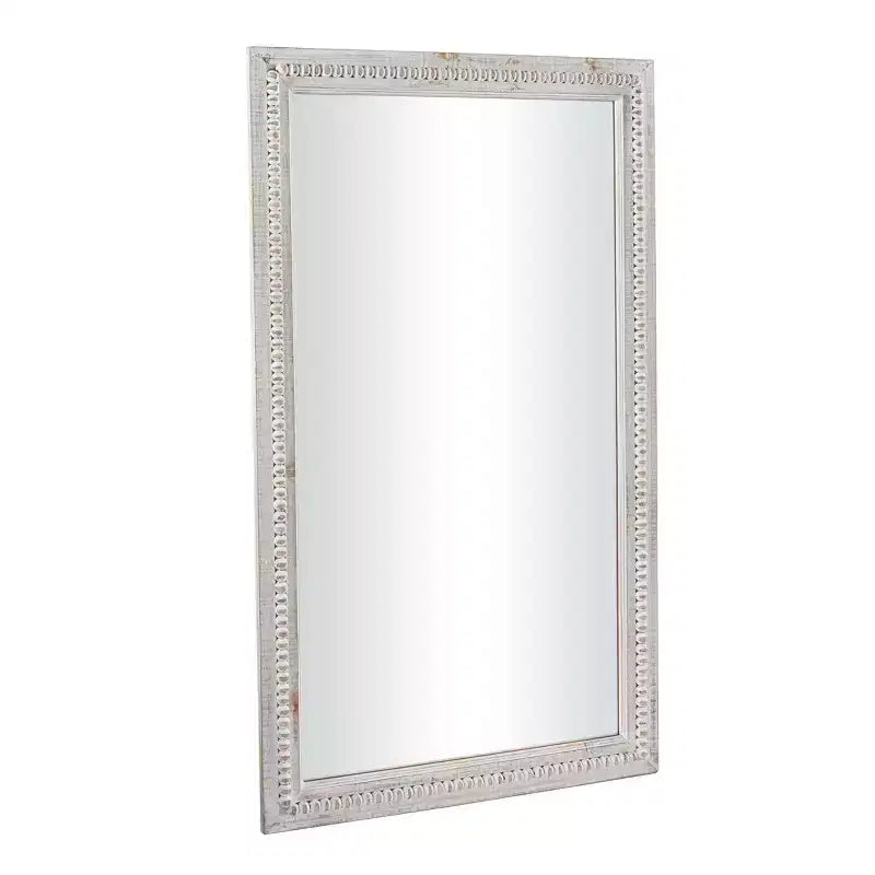 48"x28" Wood Carved Beaded Wall Mirror White - Olivia & May: Modern Rectangular Wooden, No Assembly Required