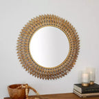 32"x32" Metal Leaf Radial Wall Mirror Gold - Olivia & May: Iron Frame, No Assembly Required