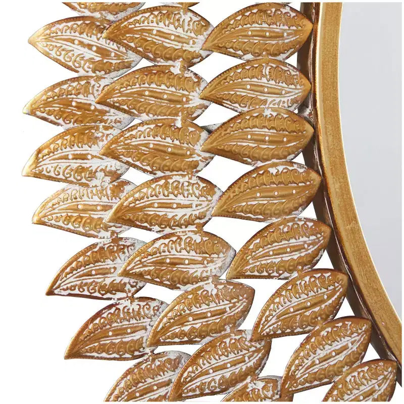 32"x32" Metal Leaf Radial Wall Mirror Gold - Olivia & May: Iron Frame, No Assembly Required