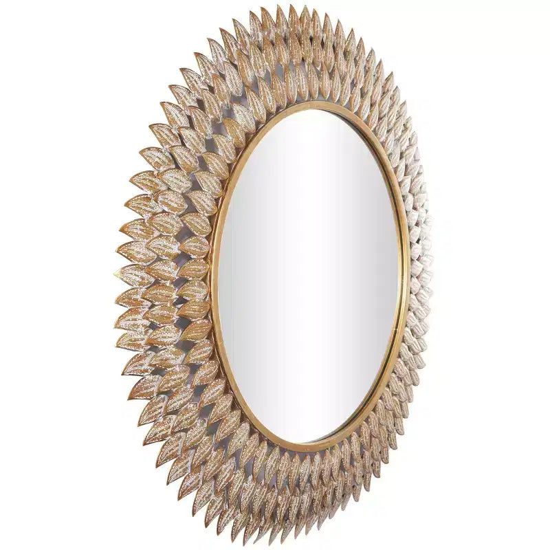 32"x32" Metal Leaf Radial Wall Mirror Gold - Olivia & May: Iron Frame, No Assembly Required