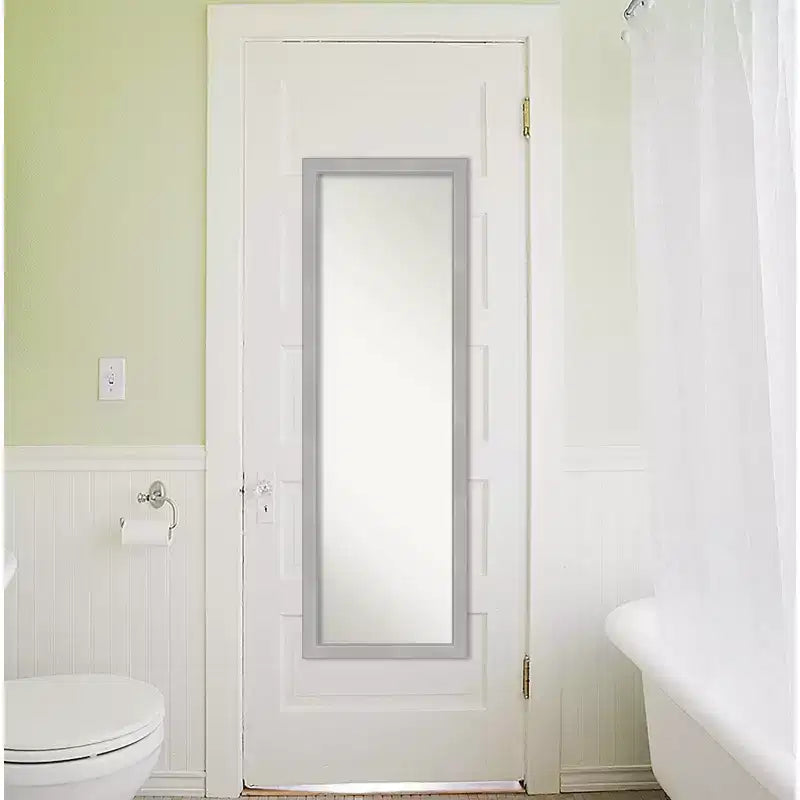 17" x 51" Vista Brushed Framed On the Door Mirror Nickel - Amanti Art: Polystyrene Frame, No Assembly Required