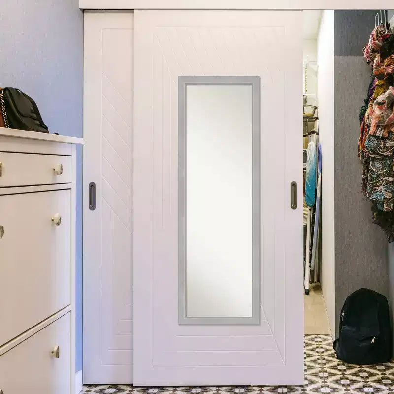 17" x 51" Vista Brushed Framed On the Door Mirror Nickel - Amanti Art: Polystyrene Frame, No Assembly Required