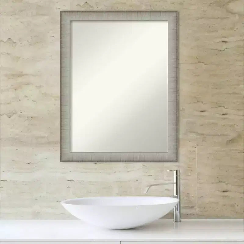 21" x 27" Brushed Pewter Wall Mirror for Bathroom Vanity - Amanti Art: Modern Rectangle, Polystyrene Frame