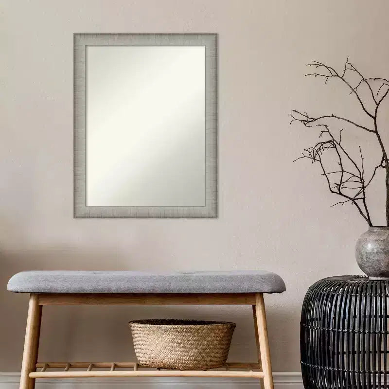 21" x 27" Brushed Pewter Wall Mirror for Bathroom Vanity - Amanti Art: Modern Rectangle, Polystyrene Frame